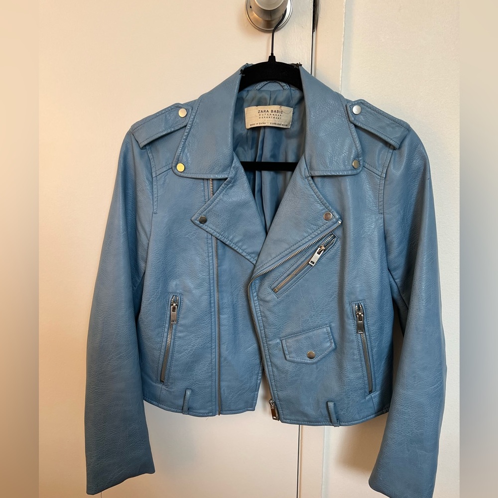 ZARA light blue leather jacket